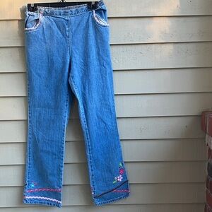 Hanna Andersson Blue Flare Jeans with Pink Embroidery